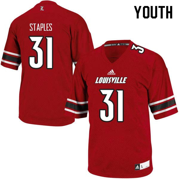 Youth Louisville Cardinals #31 Malik Staples College Football Jerseys Sale-Red